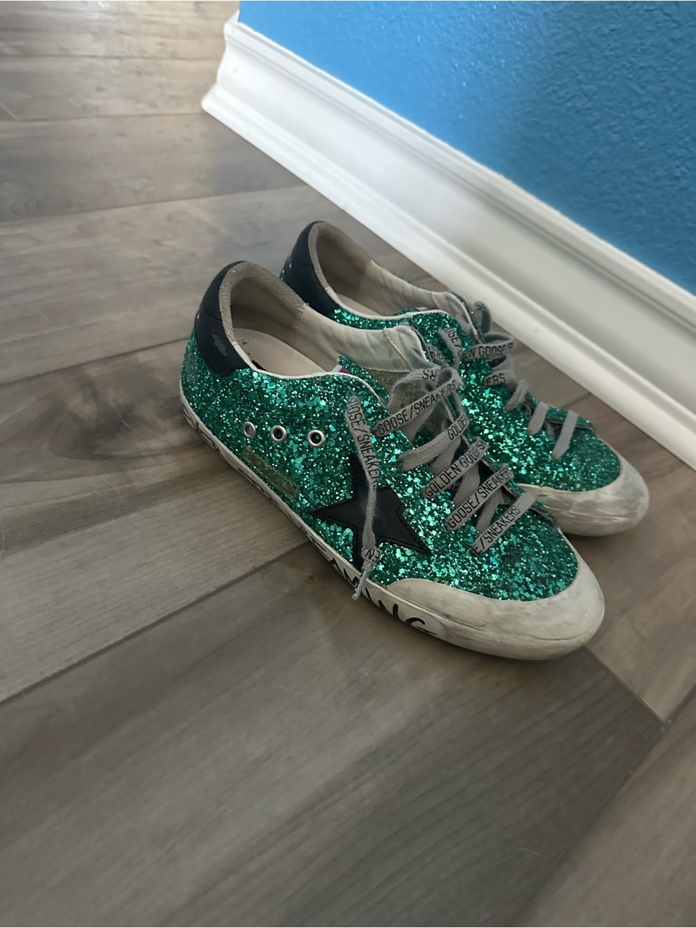 Golden Goose superstar penstar Green Glitter Low-Top Sneakers